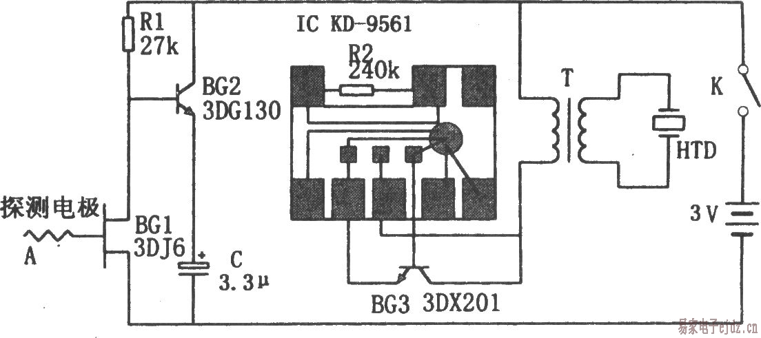 感应高压报警器电路图(KD9561)