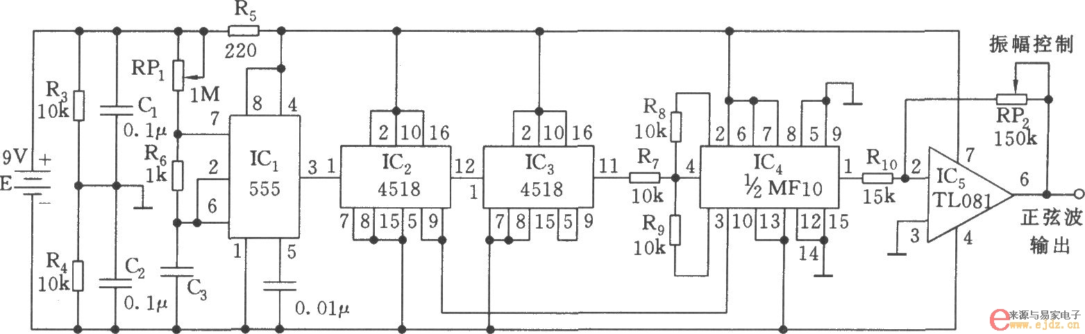 正弦波发生器电路图(555)