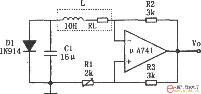 μA741构成简单的正弦波发生器电路图