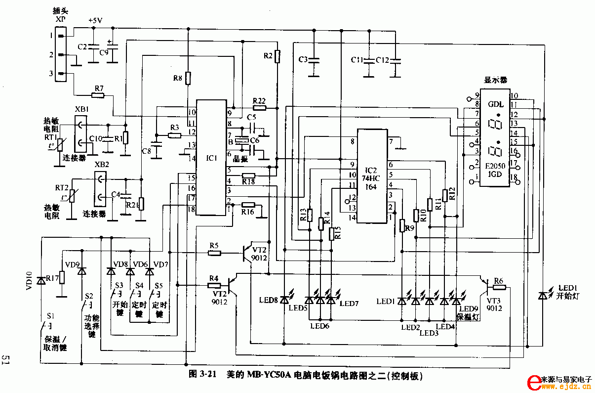美的MB-YC50A电脑电饭锅电路图之二(控制板)