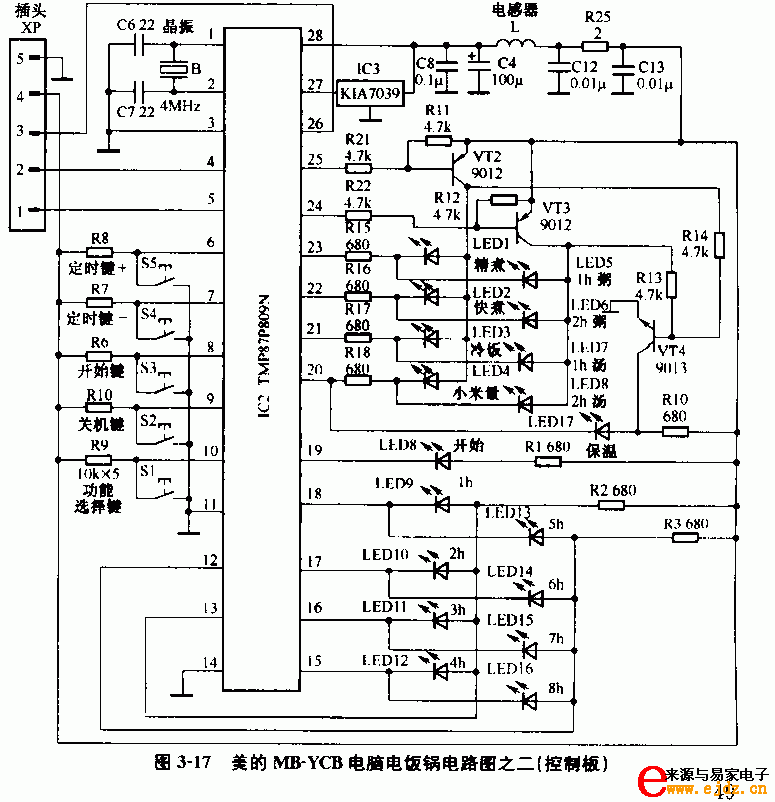 美的MB-YCB电脑电饭锅电路图之二(控制板)