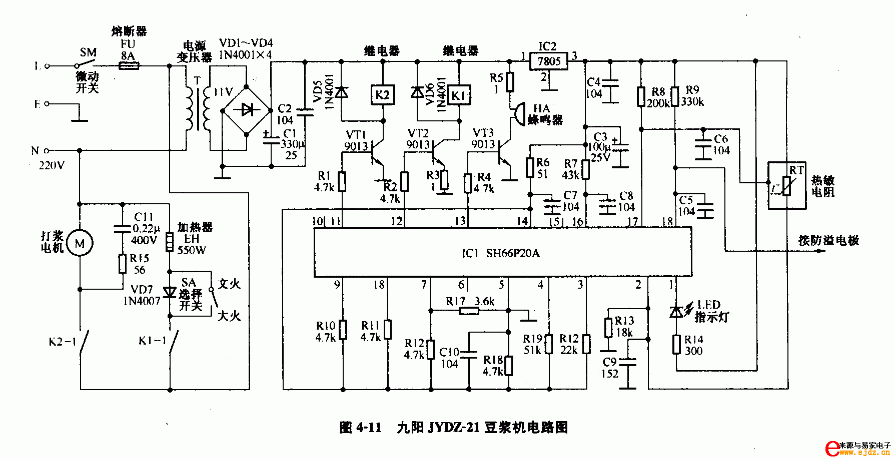 九阳JYDZ-21豆浆机电路图