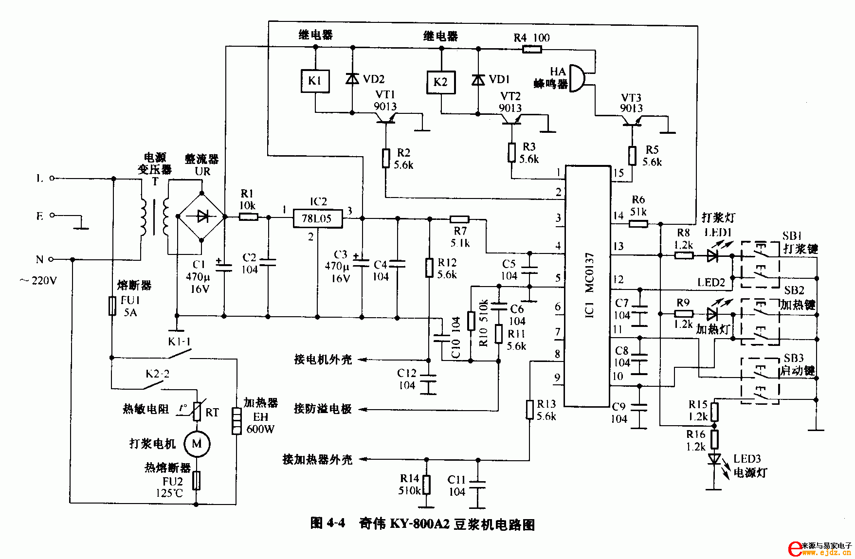 奇伟KY-800A2豆浆机电路图
