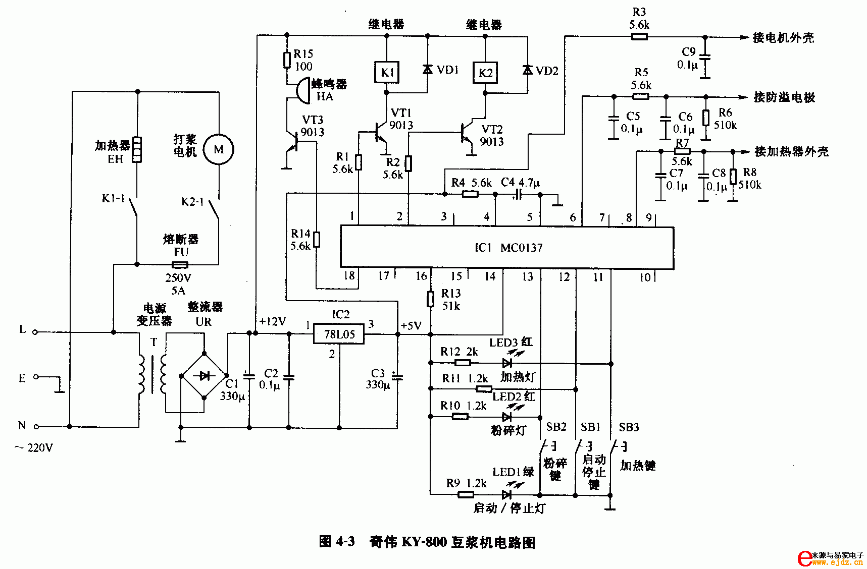 奇伟KY-800豆浆机电路图