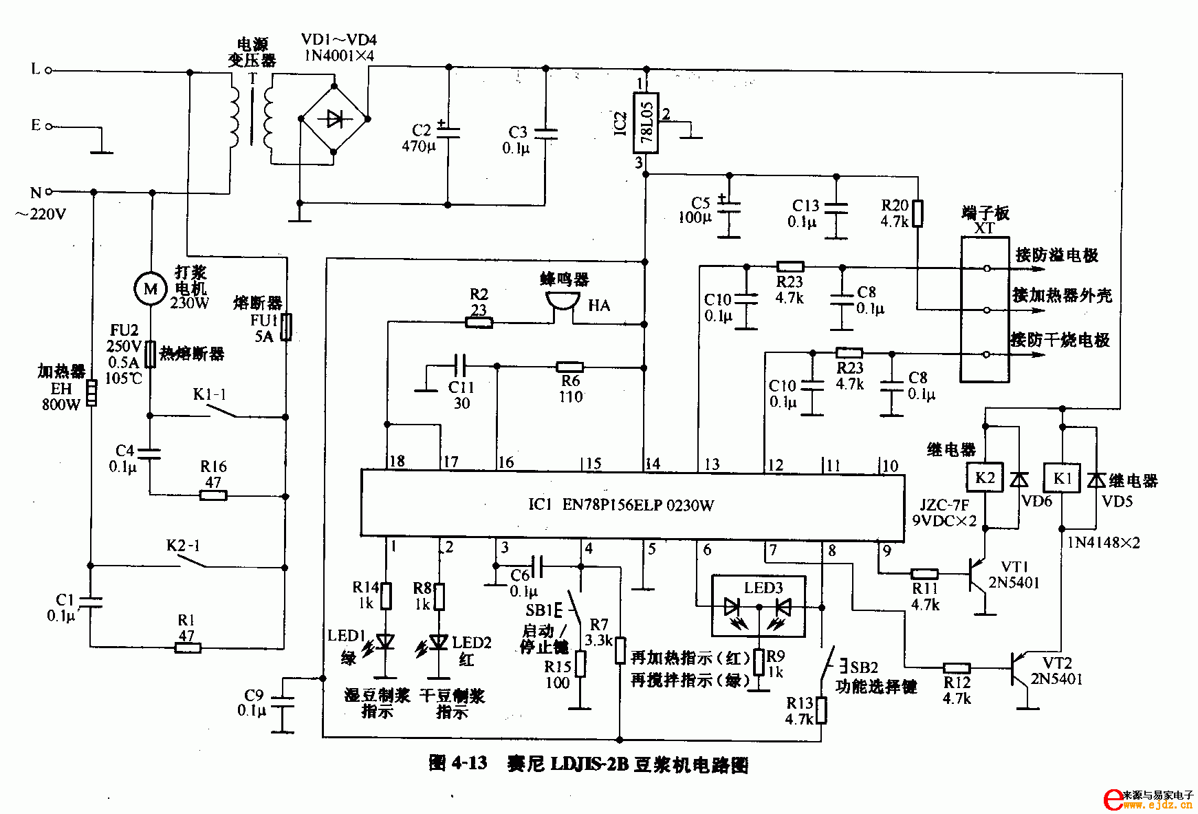 赛尼LDJIS-2B豆浆机电路图