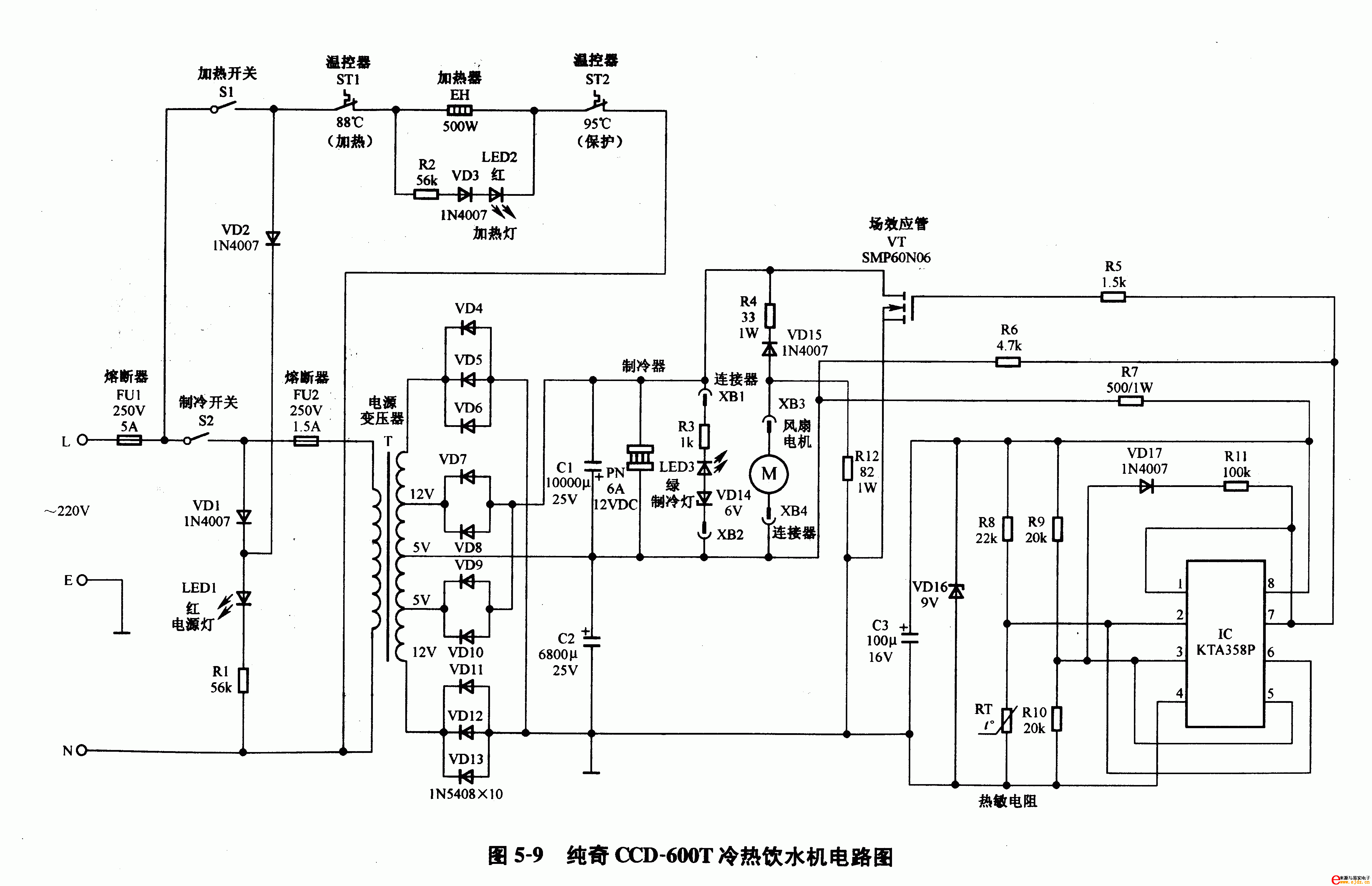 纯奇CCD-600T冷热饮水机电路图