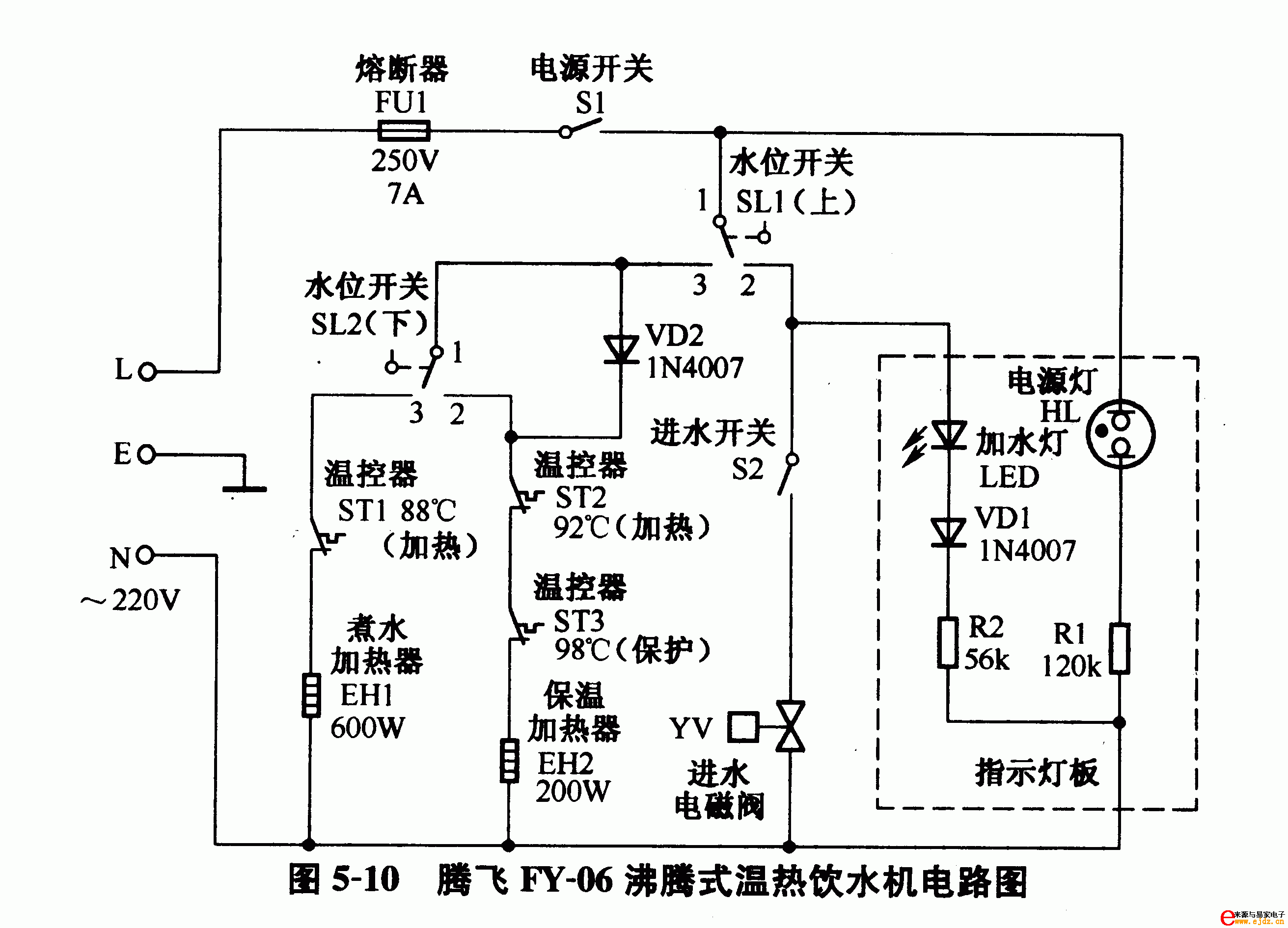 腾飞FY-06沸腾式温热饮水机电路图