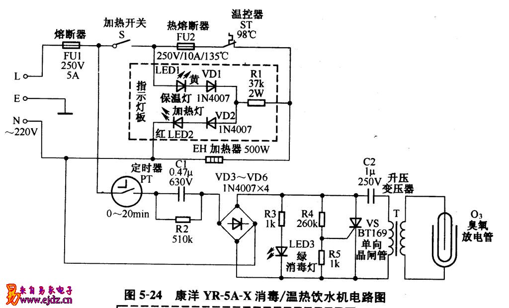 康洋 YR-5A-X 消毒 温热饮水机电路图