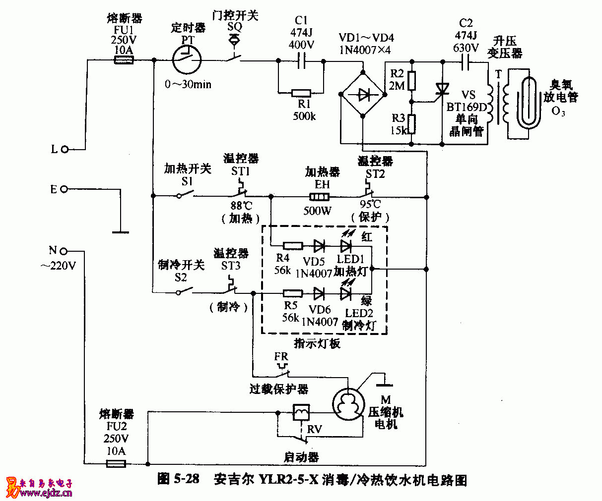 安吉尔,YLR2-5-X,消毒，冷热饮水机,电路图