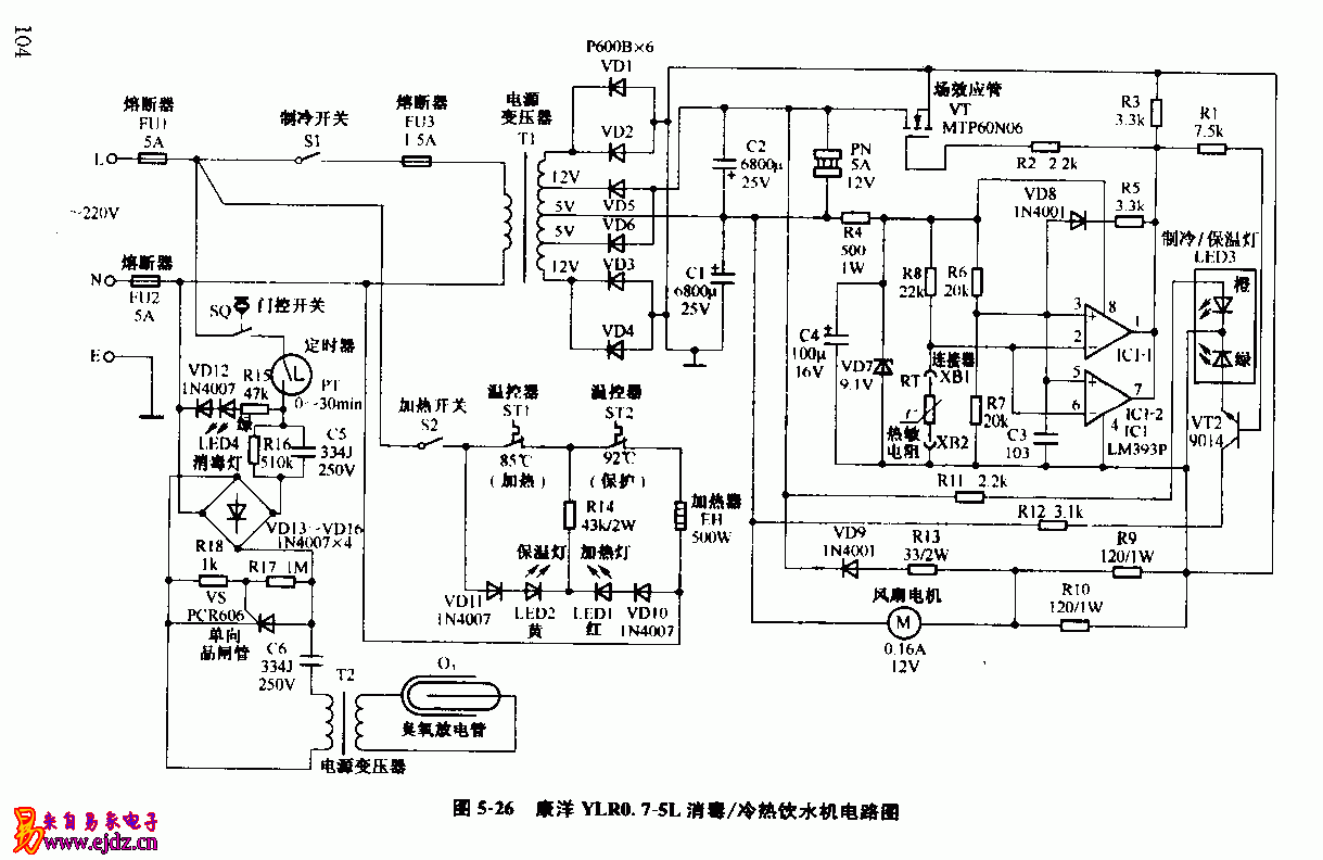 康洋YLR0.7-5L消毒 冷热饮水机电路图