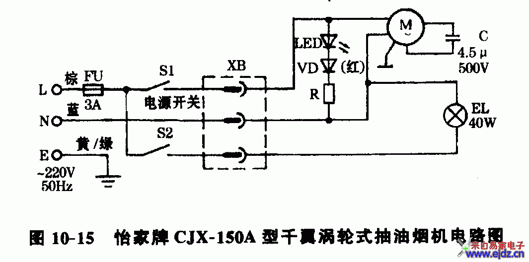 怡家牌CJX-150A型千翼涡轮式抽油烟机电路图