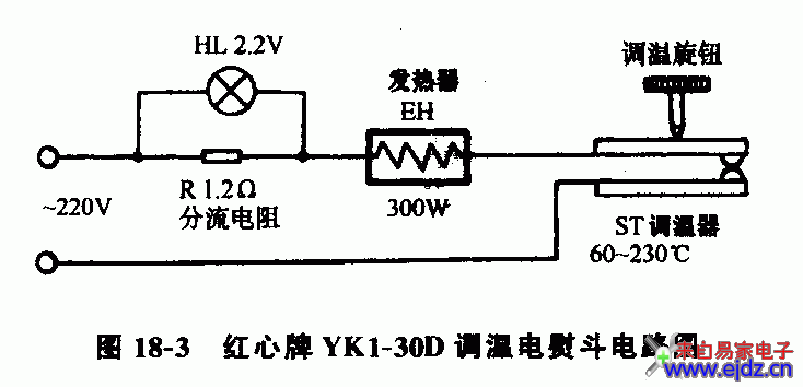 红心牌YK1-30D调温电熨斗电路图