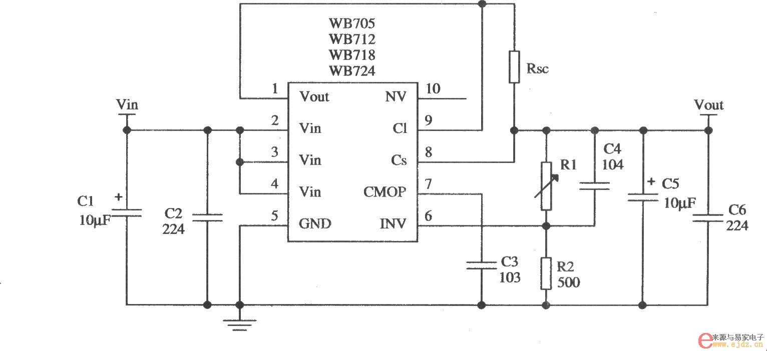 WB705构成的限流型保护电路的应用电路图