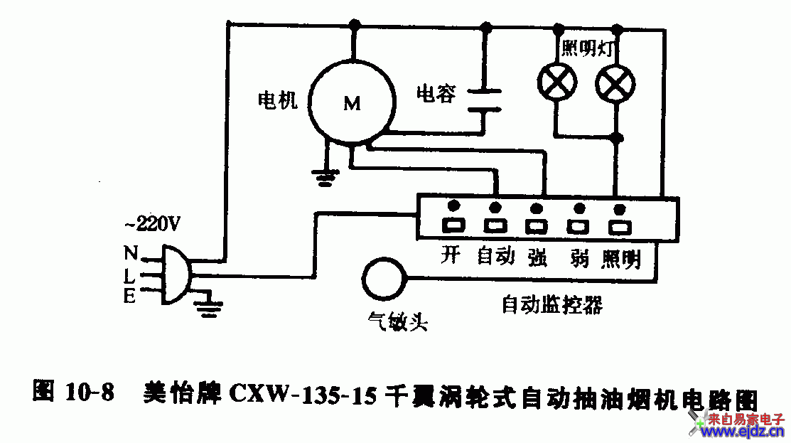 美怡牌CXW-135-15千翼涡轮式自动抽油烟机电路图