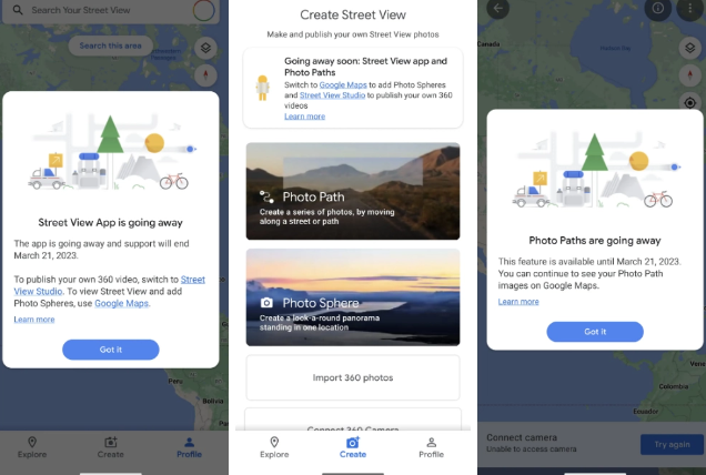 谷歌街景独立 App 将于2023年停止运营：Web 版功能将继续保留