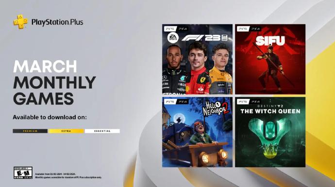 PSN欧美地区商店3月份PS+订阅会员第一档免费游戏，《师父》、《EA Sports F1 23》等