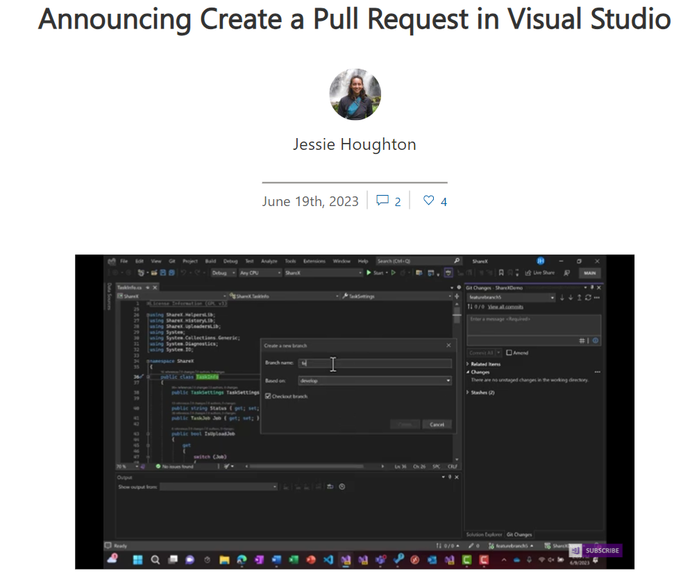 Visual Studio新增功能：直接创建PR