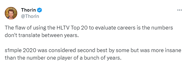 Thorin分享对HLTV年度最佳选手s1mple的看法